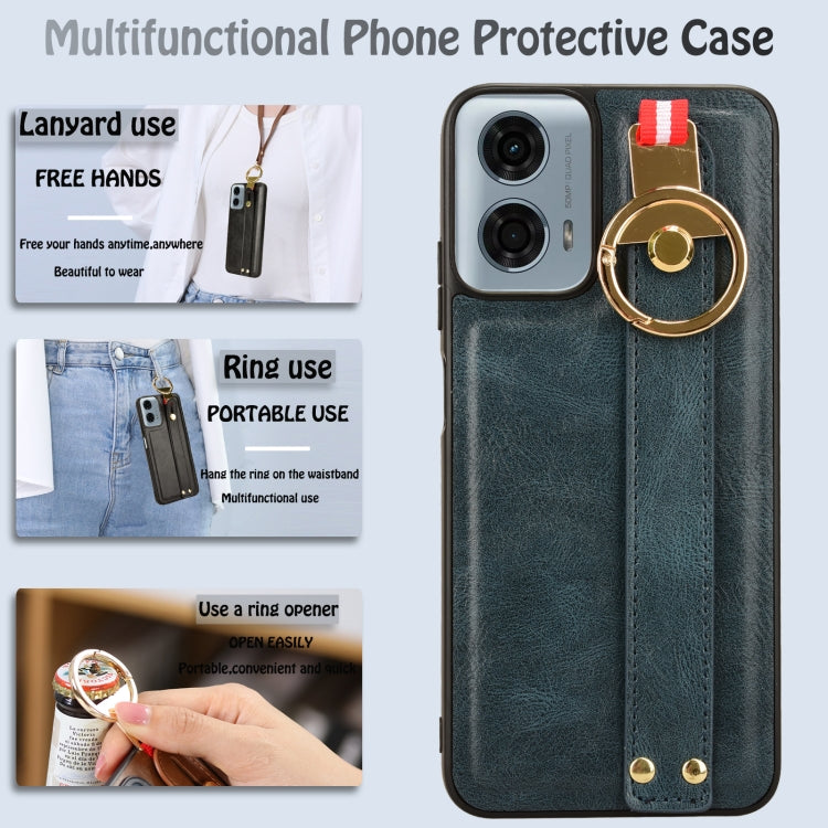 For Motorola Moto G 5G 2024 Wristband Leather Back Phone Case(Blue) - Motorola Cases by PMC Jewellery | Online Shopping South Africa | PMC Jewellery | Buy Now Pay Later Mobicred