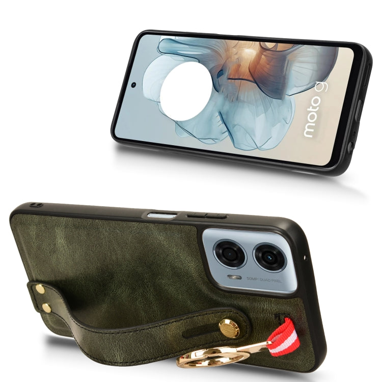 For Motorola Moto G 5G 2024 Wristband Leather Back Phone Case(Green) - Motorola Cases by PMC Jewellery | Online Shopping South Africa | PMC Jewellery | Buy Now Pay Later Mobicred