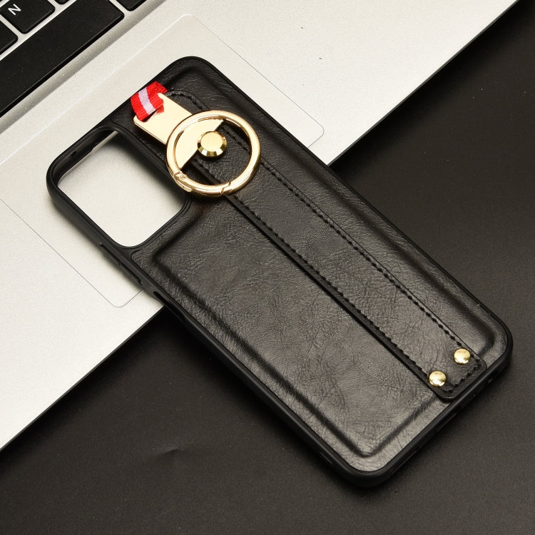 For Motorola Moto G Play 5G 2024 Wristband Leather Back Phone Case(Black) - Motorola Cases by PMC Jewellery | Online Shopping South Africa | PMC Jewellery | Buy Now Pay Later Mobicred
