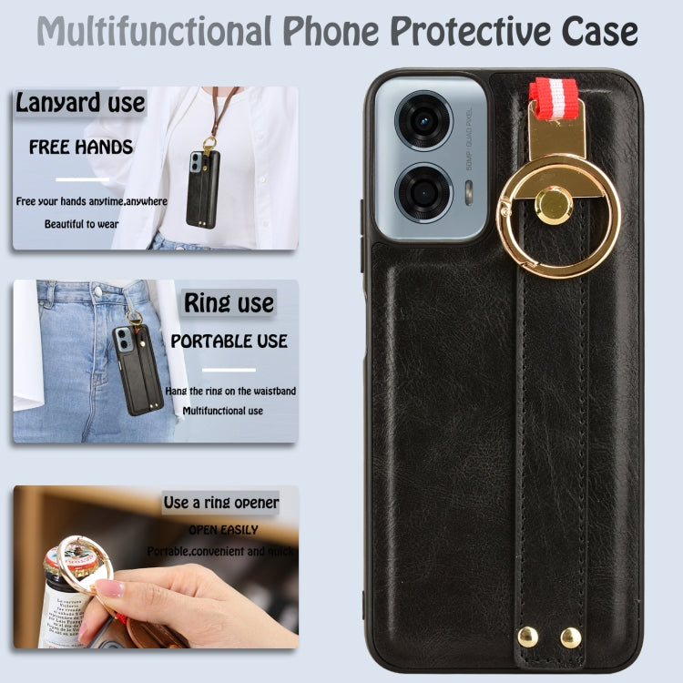 For Motorola Moto G Play 5G 2024 Wristband Leather Back Phone Case(Black) - Motorola Cases by PMC Jewellery | Online Shopping South Africa | PMC Jewellery | Buy Now Pay Later Mobicred