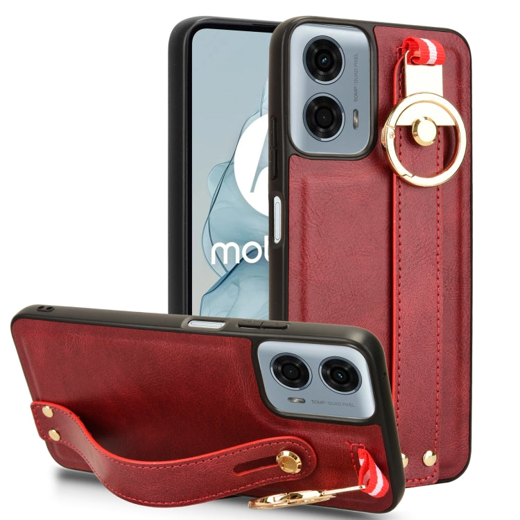 For Motorola Moto G Play 5G 2024 Wristband Leather Back Phone Case(Red) - Motorola Cases by PMC Jewellery | Online Shopping South Africa | PMC Jewellery | Buy Now Pay Later Mobicred