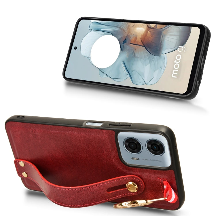 For Motorola Moto G Play 5G 2024 Wristband Leather Back Phone Case(Red) - Motorola Cases by PMC Jewellery | Online Shopping South Africa | PMC Jewellery | Buy Now Pay Later Mobicred