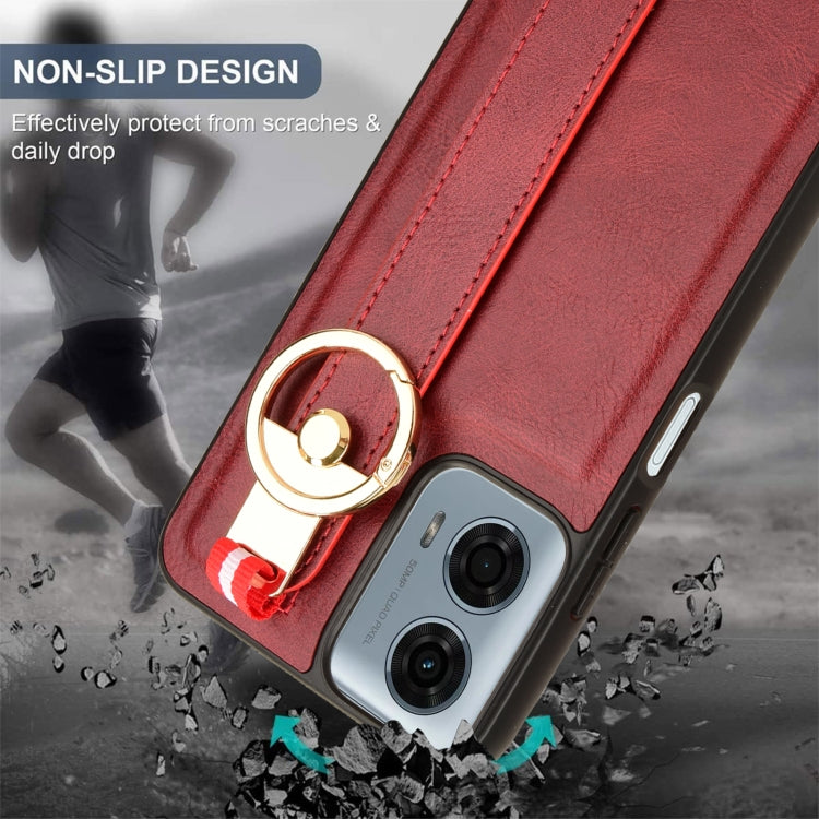 For Motorola Moto G Play 5G 2024 Wristband Leather Back Phone Case(Red) - Motorola Cases by PMC Jewellery | Online Shopping South Africa | PMC Jewellery | Buy Now Pay Later Mobicred