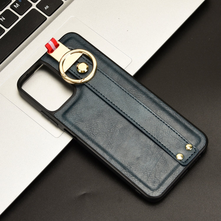 For Motorola Moto G Play 5G 2024 Wristband Leather Back Phone Case(Blue) - Motorola Cases by PMC Jewellery | Online Shopping South Africa | PMC Jewellery | Buy Now Pay Later Mobicred