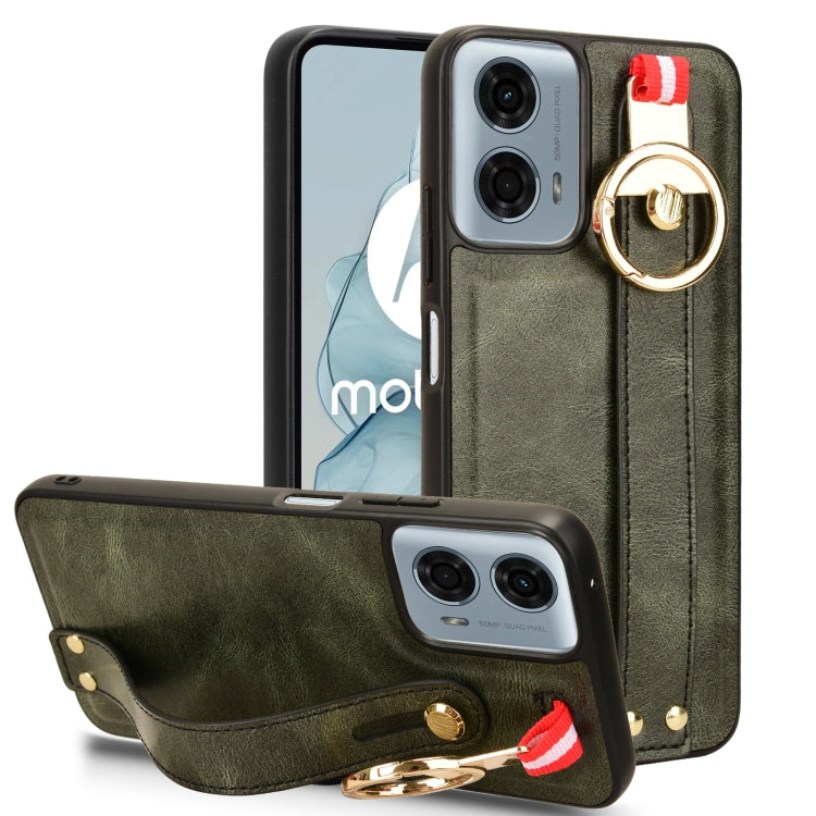 For Motorola Moto G Play 5G 2024 Wristband Leather Back Phone Case(Green) - Motorola Cases by PMC Jewellery | Online Shopping South Africa | PMC Jewellery | Buy Now Pay Later Mobicred