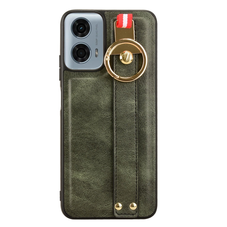 For Motorola Moto G Play 5G 2024 Wristband Leather Back Phone Case(Green) - Motorola Cases by PMC Jewellery | Online Shopping South Africa | PMC Jewellery | Buy Now Pay Later Mobicred