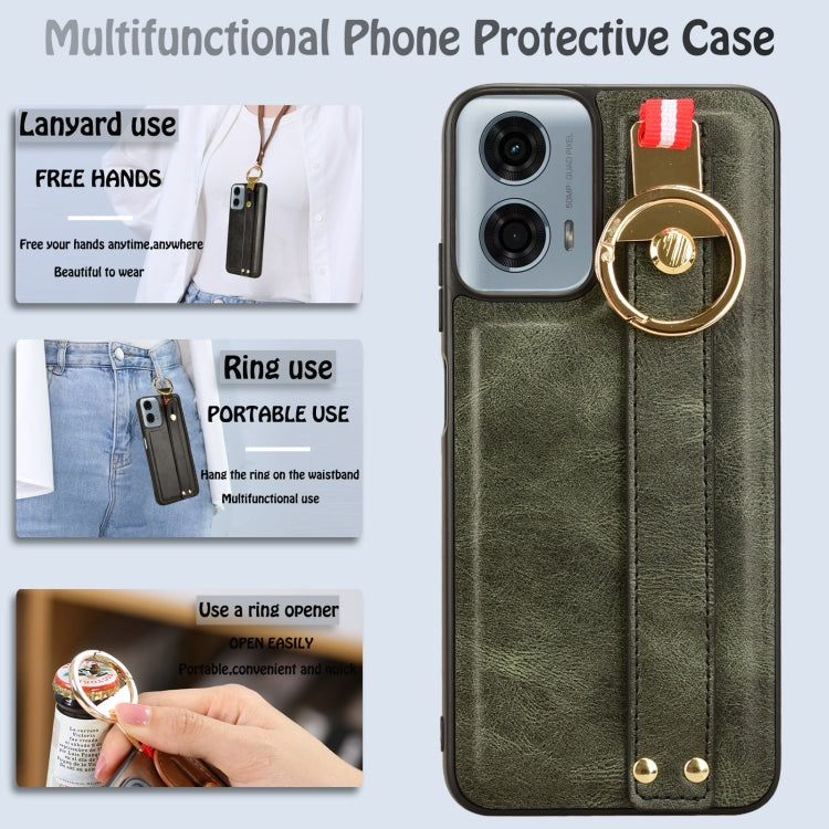 For Motorola Moto G Play 5G 2024 Wristband Leather Back Phone Case(Green) - Motorola Cases by PMC Jewellery | Online Shopping South Africa | PMC Jewellery | Buy Now Pay Later Mobicred