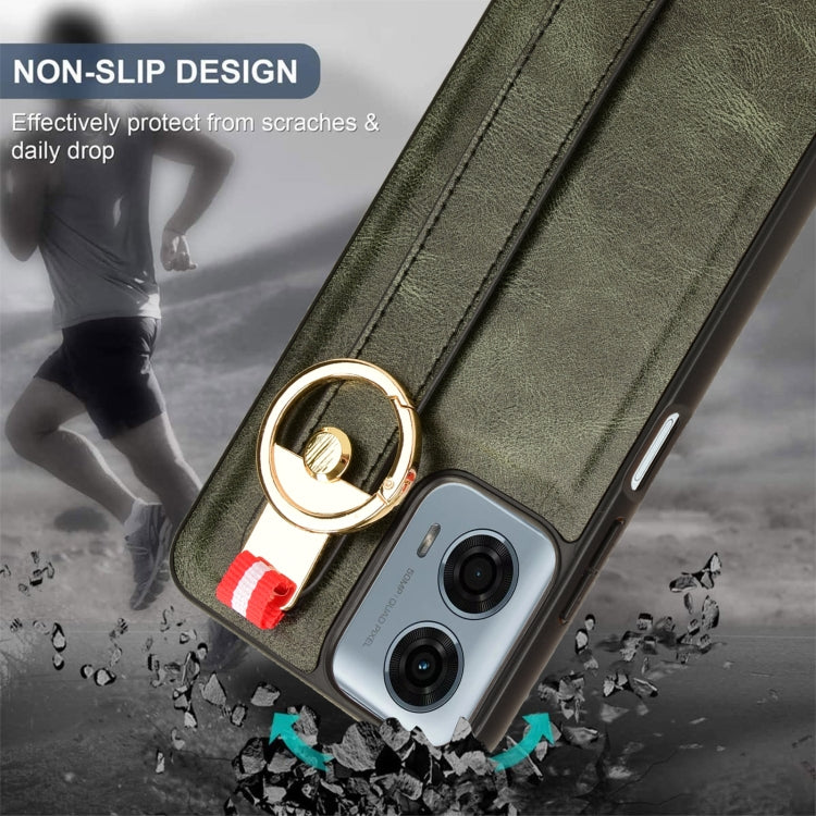 For Motorola Moto G Play 5G 2024 Wristband Leather Back Phone Case(Green) - Motorola Cases by PMC Jewellery | Online Shopping South Africa | PMC Jewellery | Buy Now Pay Later Mobicred