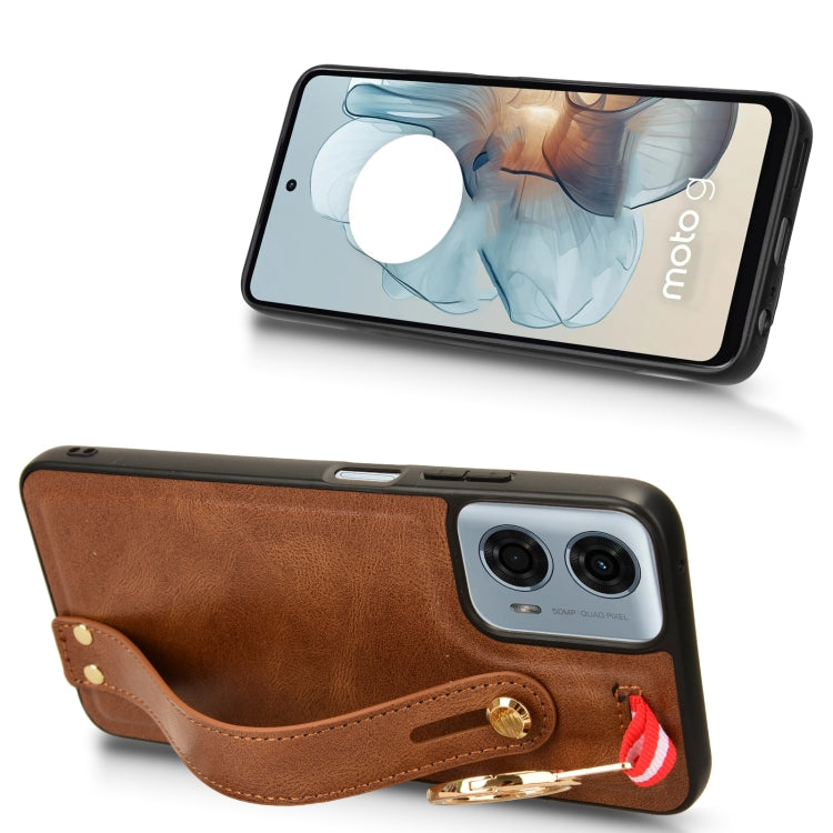For Motorola Moto G Play 5G 2024 Wristband Leather Back Phone Case(Brown) - Motorola Cases by PMC Jewellery | Online Shopping South Africa | PMC Jewellery | Buy Now Pay Later Mobicred
