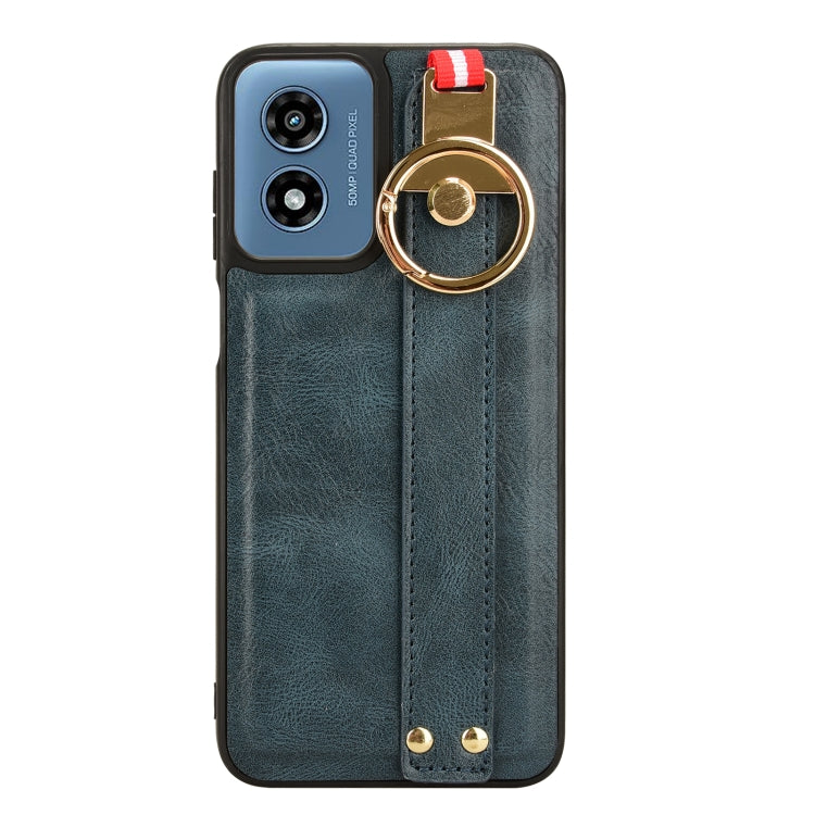 For Motorola Moto G Play 4G 2024 Wristband Leather Back Phone Case(Blue) - Motorola Cases by PMC Jewellery | Online Shopping South Africa | PMC Jewellery | Buy Now Pay Later Mobicred