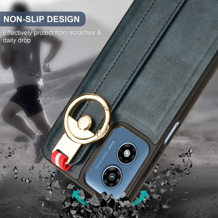 For Motorola Moto G Play 4G 2024 Wristband Leather Back Phone Case(Blue) - Motorola Cases by PMC Jewellery | Online Shopping South Africa | PMC Jewellery | Buy Now Pay Later Mobicred