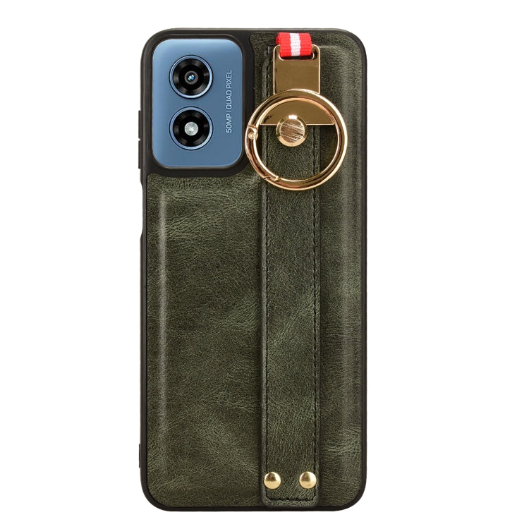 For Motorola Moto G Play 4G 2024 Wristband Leather Back Phone Case(Green) - Motorola Cases by PMC Jewellery | Online Shopping South Africa | PMC Jewellery | Buy Now Pay Later Mobicred