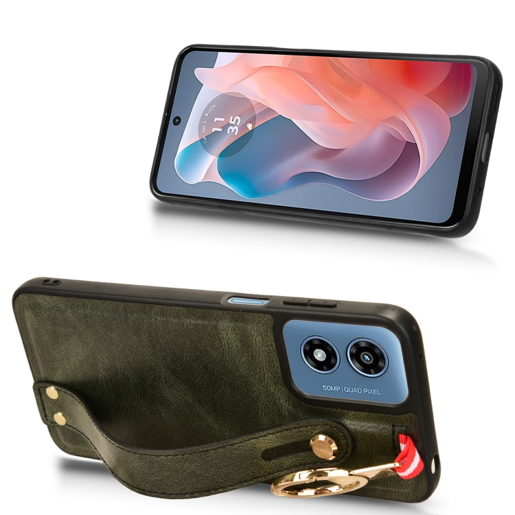 For Motorola Moto G Play 4G 2024 Wristband Leather Back Phone Case(Green) - Motorola Cases by PMC Jewellery | Online Shopping South Africa | PMC Jewellery | Buy Now Pay Later Mobicred