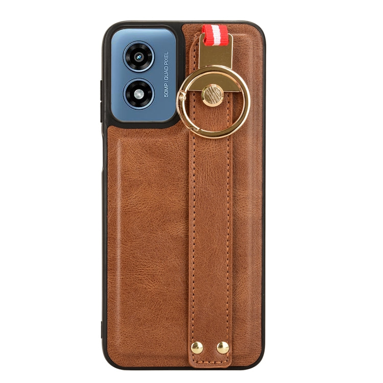 For Motorola Moto G Play 4G 2024 Wristband Leather Back Phone Case(Brown) - Motorola Cases by PMC Jewellery | Online Shopping South Africa | PMC Jewellery | Buy Now Pay Later Mobicred