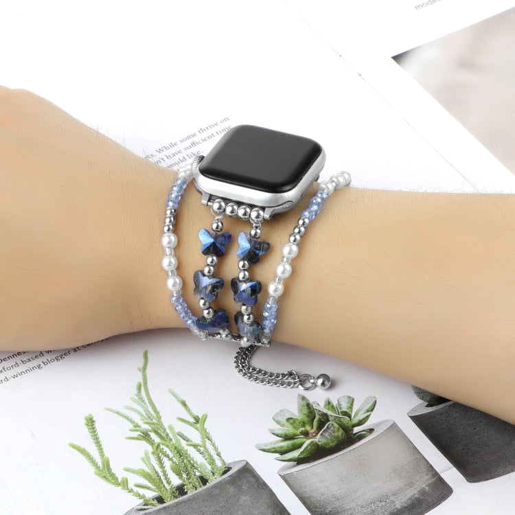 For Apple Watch SE 2023 40mm Butterfly Chain Bracelet Metal Watch Band(Blue) - Watch Bands by PMC TechLife | Online Shopping South Africa | PMC TechLife