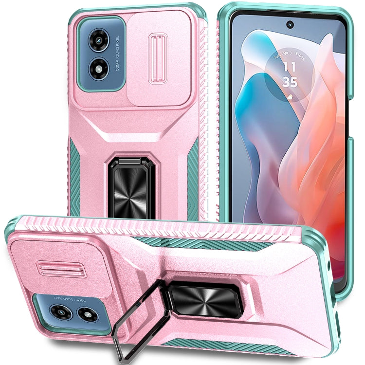 For Motorola Moto G Play 2024 Sliding Camshield Holder Phone Case(Pink + Grey Green) - Motorola Cases by PMC Jewellery | Online Shopping South Africa | PMC Jewellery | Buy Now Pay Later Mobicred