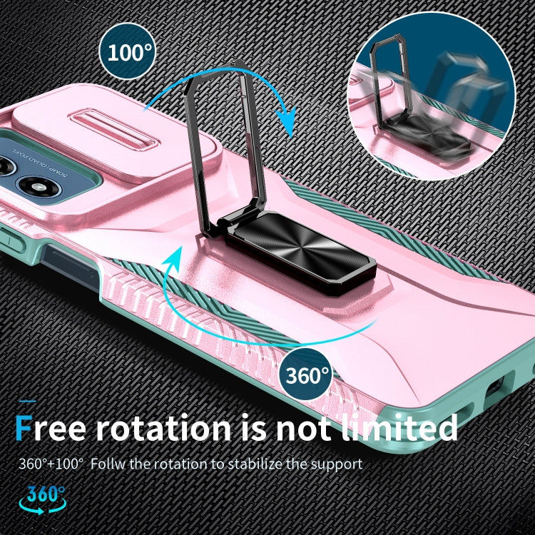 For Motorola Moto G Play 2024 Sliding Camshield Holder Phone Case(Pink + Grey Green) - Motorola Cases by PMC Jewellery | Online Shopping South Africa | PMC Jewellery | Buy Now Pay Later Mobicred
