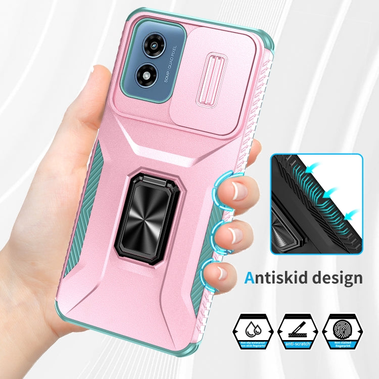 For Motorola Moto G Play 2024 Sliding Camshield Holder Phone Case(Pink + Grey Green) - Motorola Cases by PMC Jewellery | Online Shopping South Africa | PMC Jewellery | Buy Now Pay Later Mobicred