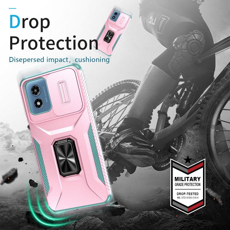 For Motorola Moto G Play 2024 Sliding Camshield Holder Phone Case(Pink + Grey Green) - Motorola Cases by PMC Jewellery | Online Shopping South Africa | PMC Jewellery | Buy Now Pay Later Mobicred