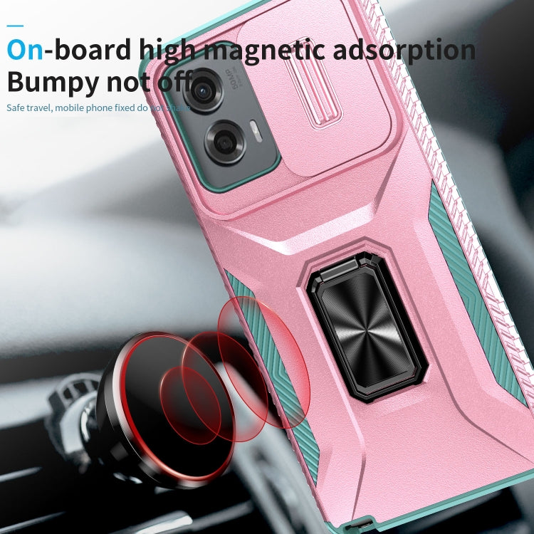 For Motorola Moto G Stylus 2024 Sliding Camshield Holder Phone Case(Pink + Grey Green) - Motorola Cases by PMC Jewellery | Online Shopping South Africa | PMC Jewellery | Buy Now Pay Later Mobicred