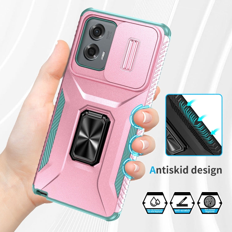 For Motorola Moto G Stylus 2024 Sliding Camshield Holder Phone Case(Pink + Grey Green) - Motorola Cases by PMC Jewellery | Online Shopping South Africa | PMC Jewellery | Buy Now Pay Later Mobicred
