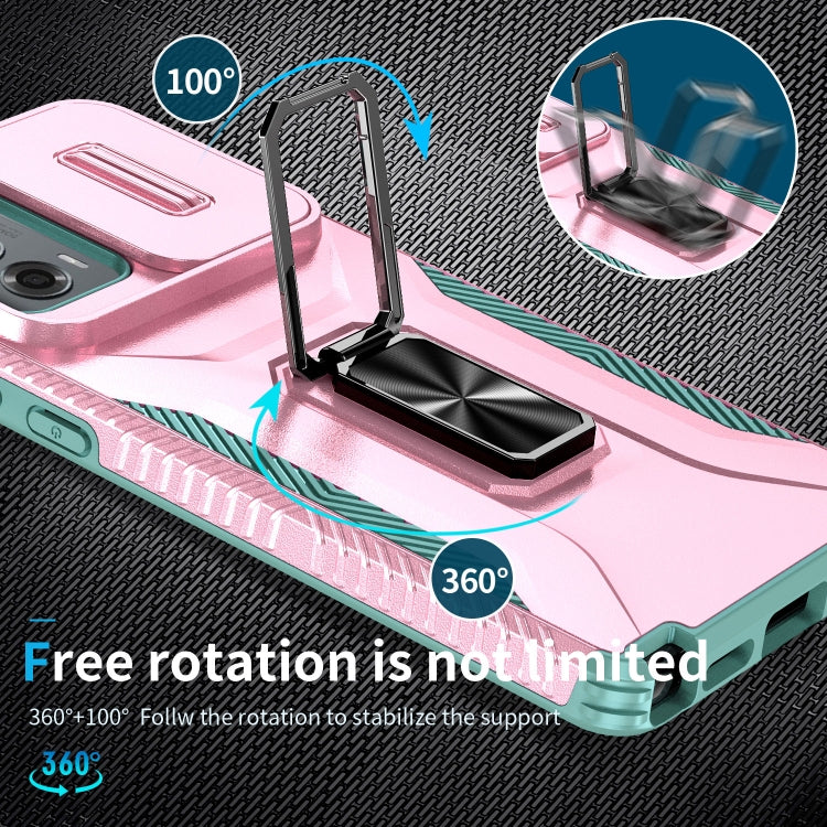For Motorola Moto G Stylus 2024 Sliding Camshield Holder Phone Case(Pink + Grey Green) - Motorola Cases by PMC Jewellery | Online Shopping South Africa | PMC Jewellery | Buy Now Pay Later Mobicred