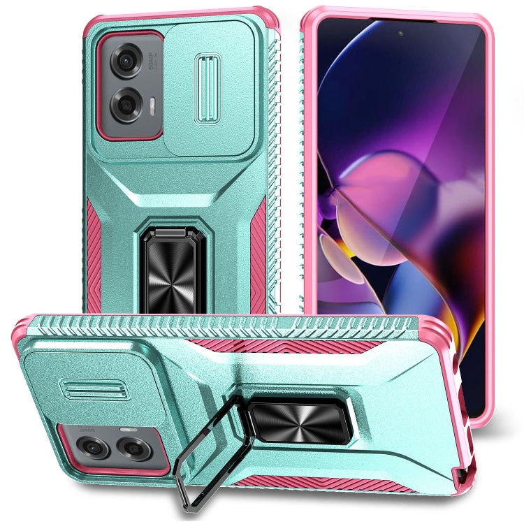 For Motorola Moto G Stylus 2024 Sliding Camshield Holder Phone Case(Grey Green + Pink) - Motorola Cases by PMC Jewellery | Online Shopping South Africa | PMC Jewellery | Buy Now Pay Later Mobicred