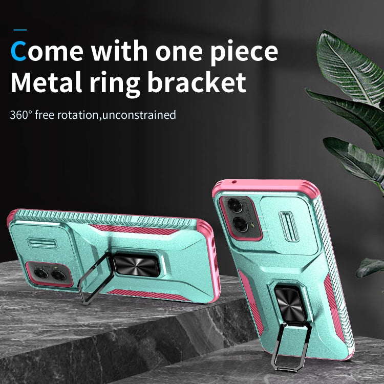 For Motorola Moto G 5G 2024 Sliding Camshield Holder Phone Case(Grey Green + Pink) - Motorola Cases by PMC Jewellery | Online Shopping South Africa | PMC Jewellery | Buy Now Pay Later Mobicred