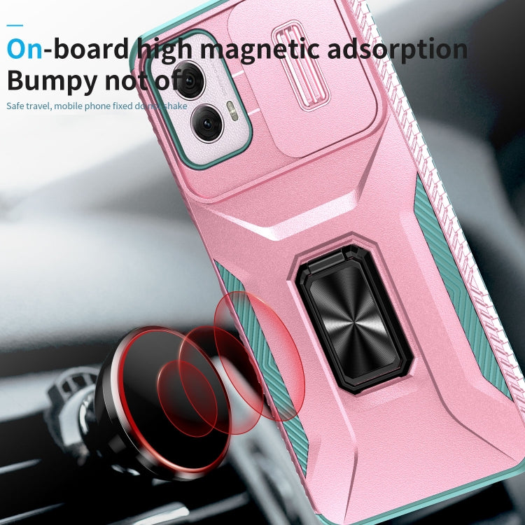 For Motorola Moto G Power 2024 Sliding Camshield Holder Phone Case(Pink + Grey Green) - Motorola Cases by PMC Jewellery | Online Shopping South Africa | PMC Jewellery | Buy Now Pay Later Mobicred