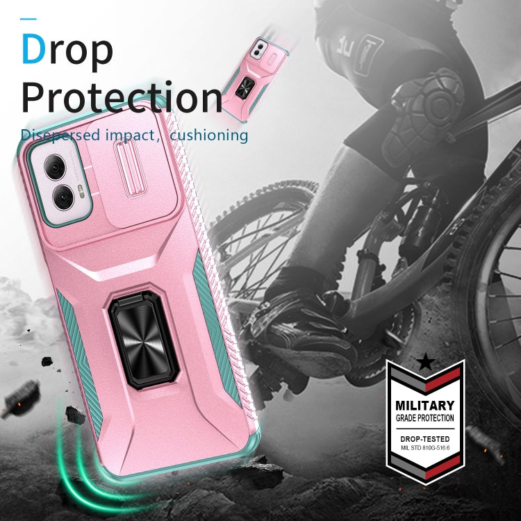 For Motorola Moto G Power 2024 Sliding Camshield Holder Phone Case(Pink + Grey Green) - Motorola Cases by PMC Jewellery | Online Shopping South Africa | PMC Jewellery | Buy Now Pay Later Mobicred