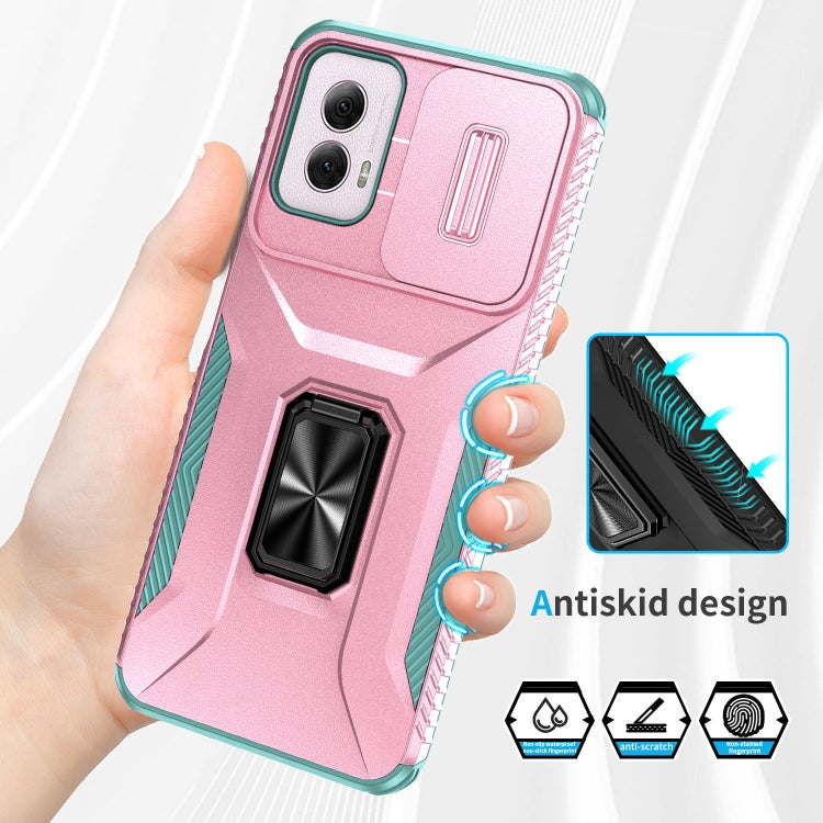 For Motorola Moto G Power 2024 Sliding Camshield Holder Phone Case(Pink + Grey Green) - Motorola Cases by PMC Jewellery | Online Shopping South Africa | PMC Jewellery | Buy Now Pay Later Mobicred