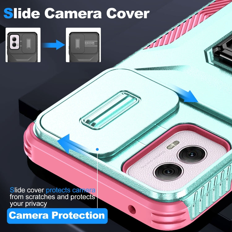 For Motorola Moto G Power 2024 Sliding Camshield Holder Phone Case(Grey Green + Pink) - Motorola Cases by PMC Jewellery | Online Shopping South Africa | PMC Jewellery | Buy Now Pay Later Mobicred