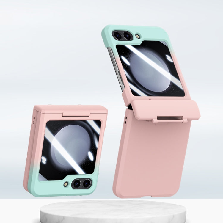 For Samsung Galaxy Z Flip5 5G PC Skin Feel Integrated Foldable Mid Shaft Phone Case(Pink Cyan) - Galaxy Z Flip5 Cases by PMC TechLife | Online Shopping South Africa | PMC TechLife