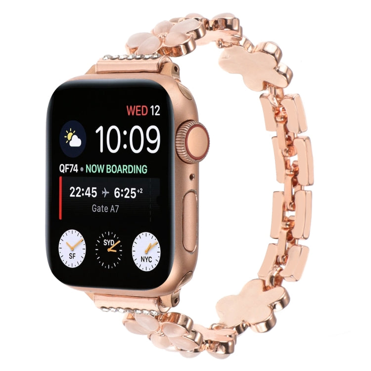 For Apple Watch SE 2023 40mm 5-petaled Flower Zinc Alloy Chain Watch Band(Rose Gold) - Watch Bands by PMC TechLife | Online Shopping South Africa | PMC TechLife