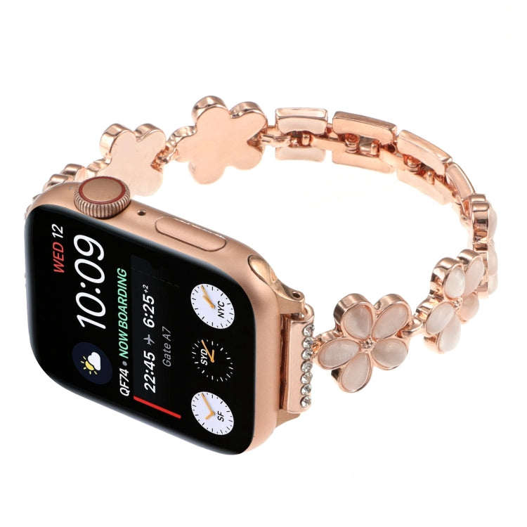 For Apple Watch SE 2023 40mm 5-petaled Flower Zinc Alloy Chain Watch Band(Rose Gold) - Watch Bands by PMC TechLife | Online Shopping South Africa | PMC TechLife