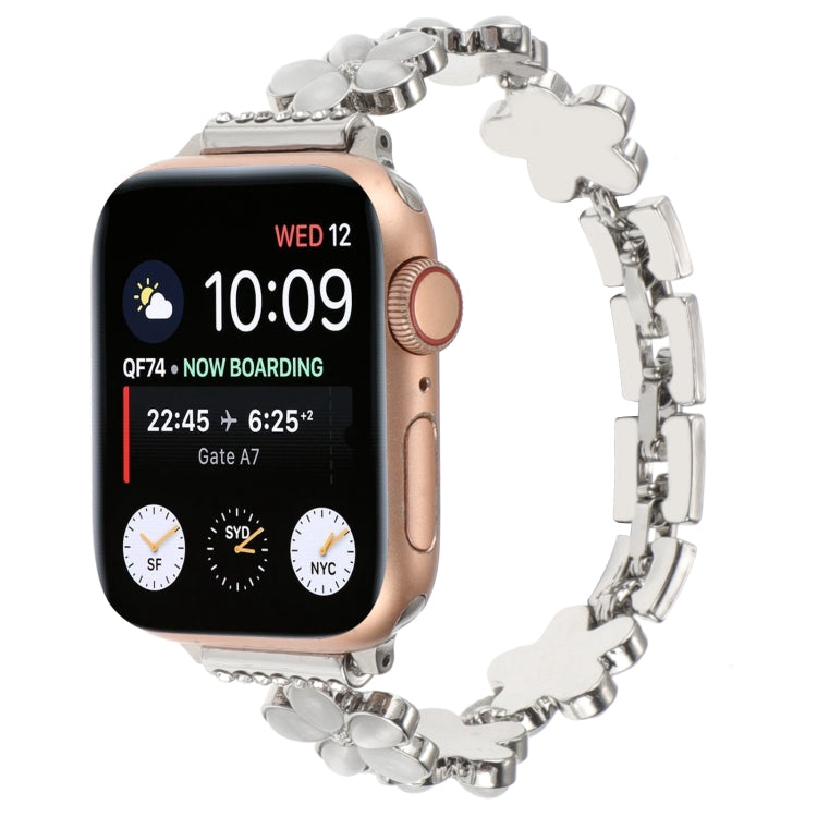 For Apple Watch SE 2023 40mm 5-petaled Flower Zinc Alloy Chain Watch Band(Silver) - Watch Bands by PMC TechLife | Online Shopping South Africa | PMC TechLife