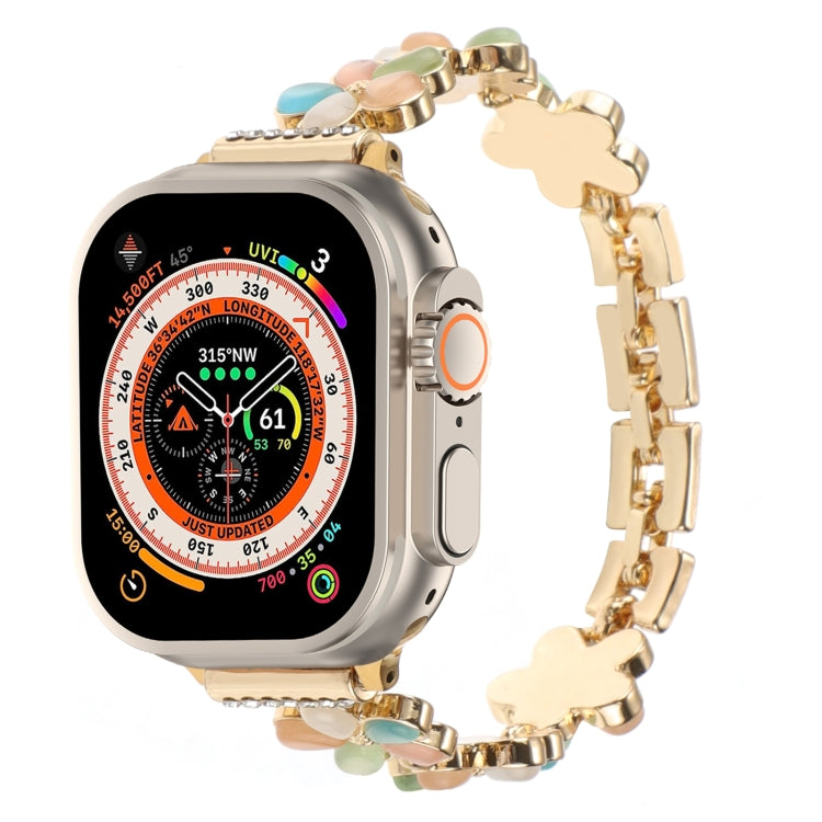 For Apple Watch Ultra 2 49mm 5-petaled Flower Zinc Alloy Chain Watch Band(Gold Colorful) - Watch Bands by PMC TechLife | Online Shopping South Africa | PMC TechLife