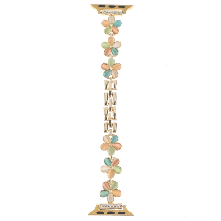 For Apple Watch Ultra 2 49mm 5-petaled Flower Zinc Alloy Chain Watch Band(Gold Colorful) - Watch Bands by PMC TechLife | Online Shopping South Africa | PMC TechLife