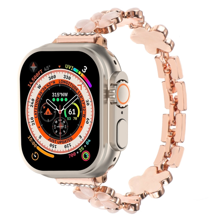 For Apple Watch Ultra 2 49mm 5-petaled Flower Zinc Alloy Chain Watch Band(Rose Gold) - Watch Bands by PMC TechLife | Online Shopping South Africa | PMC TechLife