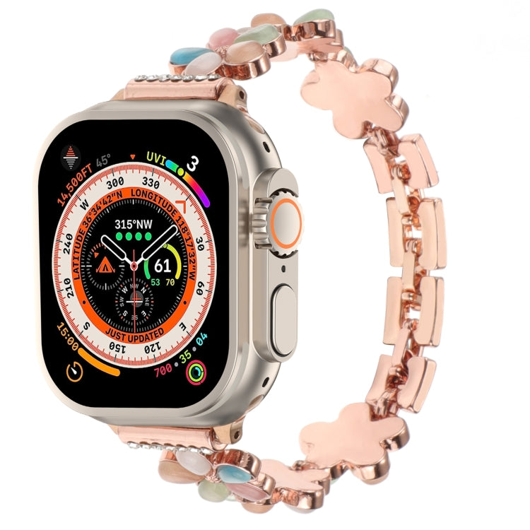 For Apple Watch Ultra 2 49mm 5-petaled Flower Zinc Alloy Chain Watch Band(Rose Gold Colorful) - free shipping - PMC TechLife - Order now!