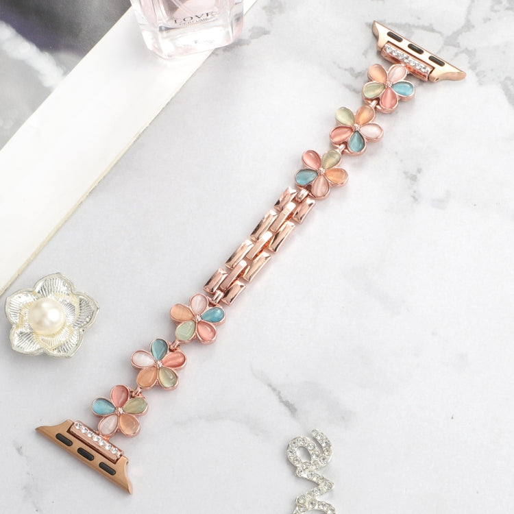 For Apple Watch Ultra 2 49mm 5-petaled Flower Zinc Alloy Chain Watch Band(Rose Gold Colorful) - free shipping - PMC TechLife - Order now!