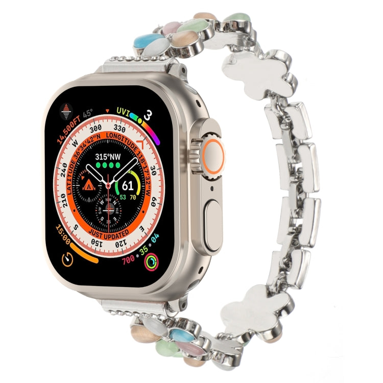 For Apple Watch Ultra 2 49mm 5-petaled Flower Zinc Alloy Chain Watch Band(Silver Colorful) - Watch Bands by PMC TechLife | Online Shopping South Africa | PMC TechLife