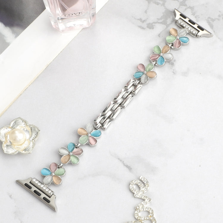 For Apple Watch Ultra 2 49mm 5-petaled Flower Zinc Alloy Chain Watch Band(Silver Colorful) - Watch Bands by PMC TechLife | Online Shopping South Africa | PMC TechLife