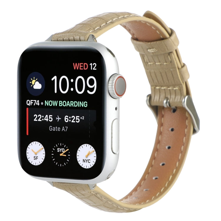 For Apple Watch SE 2023 40mm Slim Crocodile Leather Watch Band(Khaki) - Watch Bands by PMC TechLife | Online Shopping South Africa | PMC TechLife