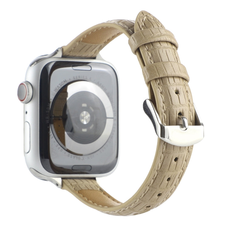 For Apple Watch SE 2023 40mm Slim Crocodile Leather Watch Band(Khaki) - Watch Bands by PMC TechLife | Online Shopping South Africa | PMC TechLife