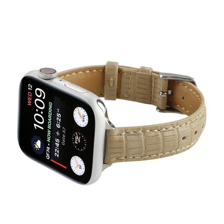 For Apple Watch SE 2023 40mm Slim Crocodile Leather Watch Band(Khaki) - Watch Bands by PMC TechLife | Online Shopping South Africa | PMC TechLife