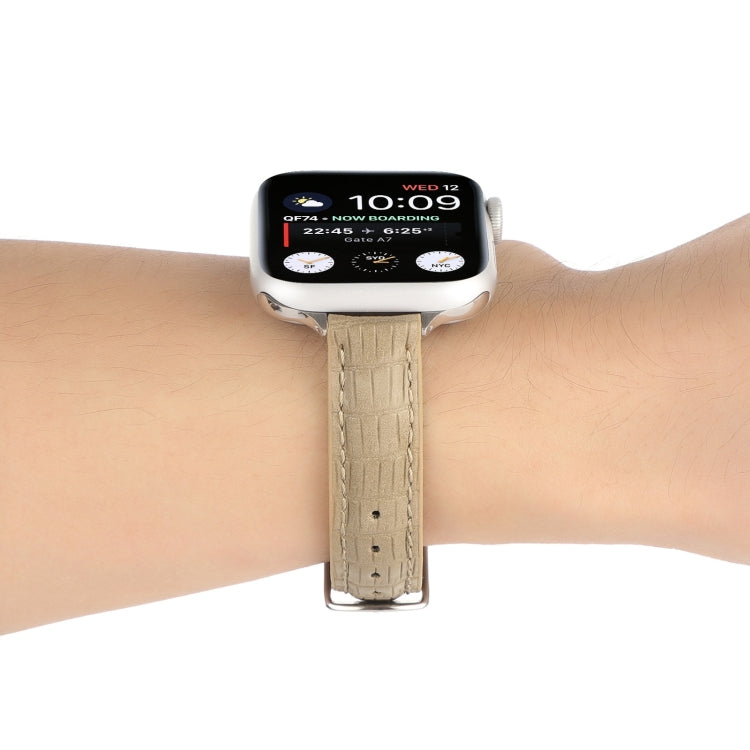 For Apple Watch SE 2023 40mm Slim Crocodile Leather Watch Band(Khaki) - Watch Bands by PMC TechLife | Online Shopping South Africa | PMC TechLife