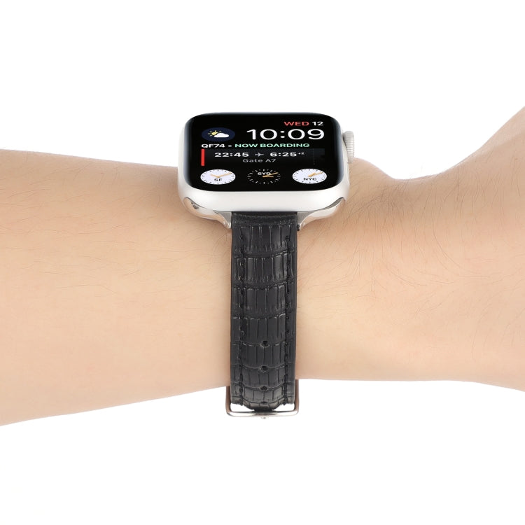 For Apple Watch Ultra 2 49mm Slim Crocodile Leather Watch Band(Black) - Watch Bands by PMC TechLife | Online Shopping South Africa | PMC TechLife | Buy Now Pay Later Mobicred