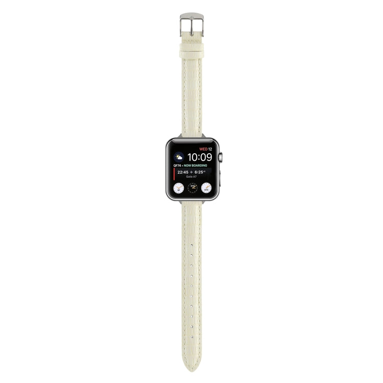 For Apple Watch Ultra 2 49mm Slim Crocodile Leather Watch Band(Beige) - Watch Bands by PMC TechLife | Online Shopping South Africa | PMC TechLife