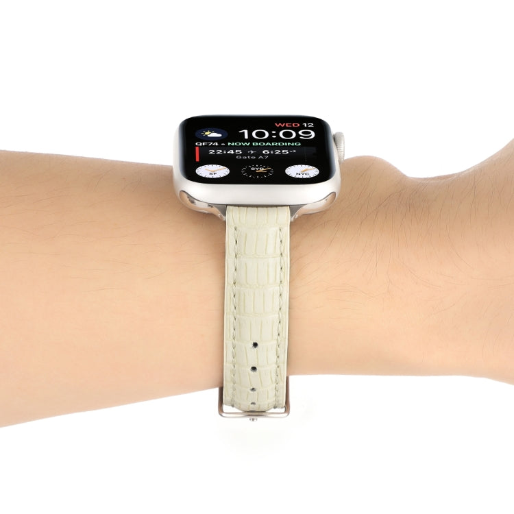 For Apple Watch Ultra 2 49mm Slim Crocodile Leather Watch Band(Beige) - Watch Bands by PMC TechLife | Online Shopping South Africa | PMC TechLife